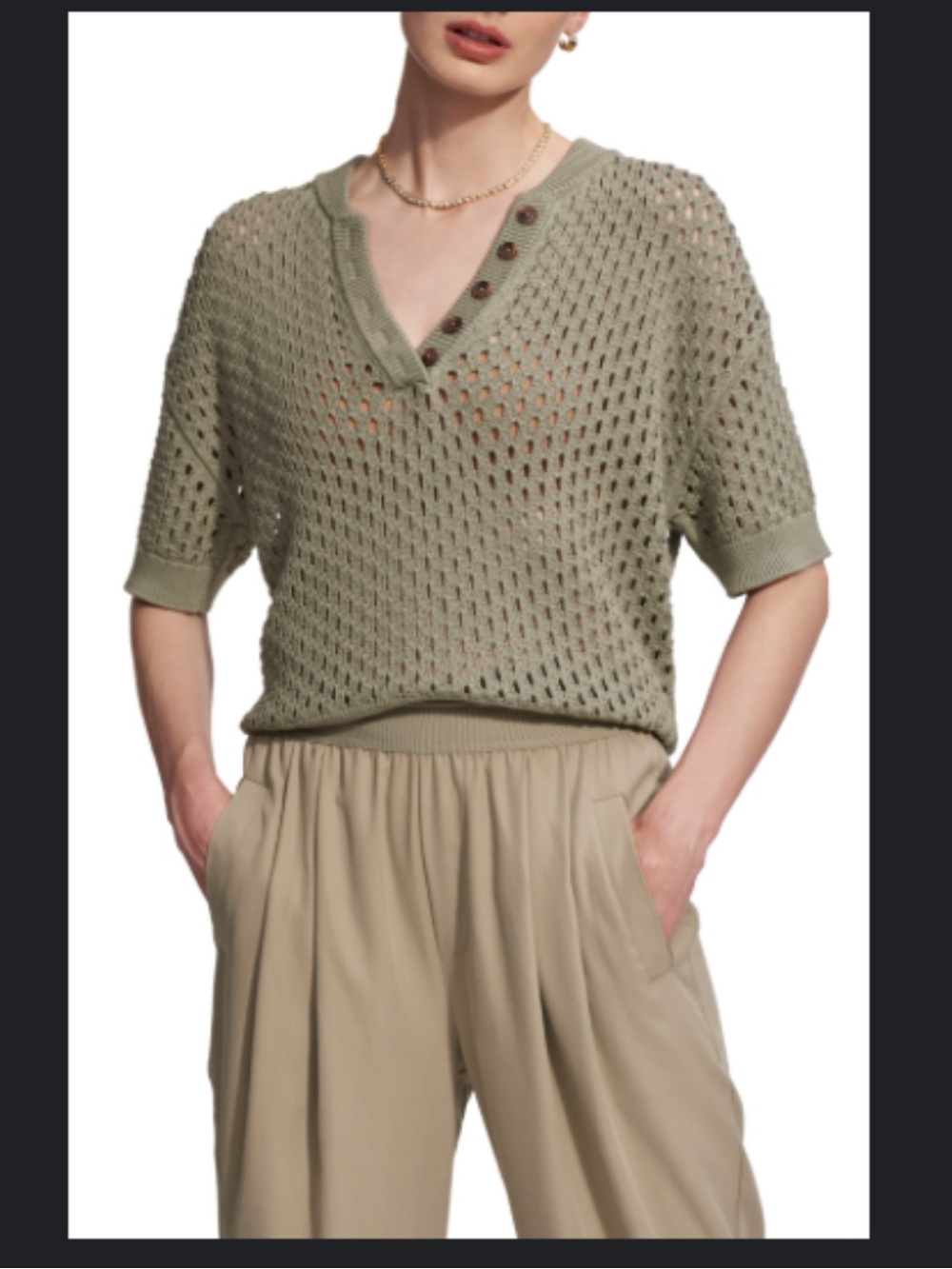 Varley Eaton Mesh Stitch Henley Sweater